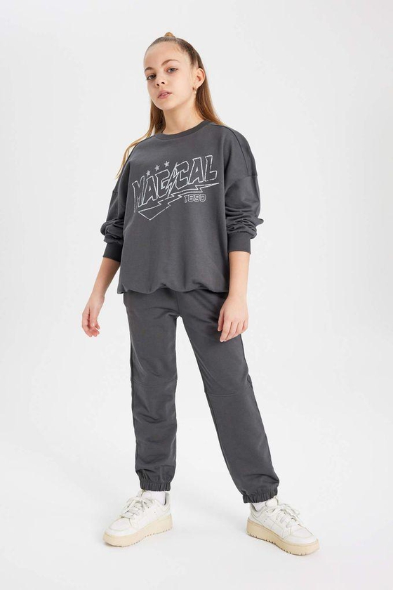 Defacto Girl Printed Sweatshirt Sweatpants 2 Piece Set