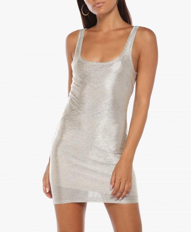 Silver Metallic Mini Bodycon Dress