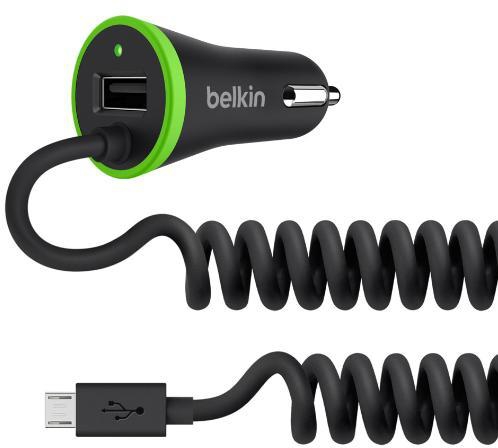 Belkin Ultra-Fast 3.4 AMP USB Car charger with USB Pass through + coiled Micro USB Cable - F8M890bt04-BLK