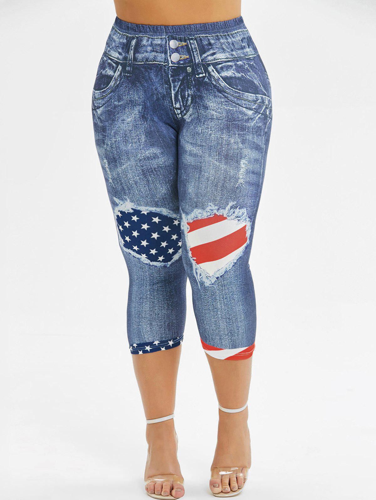 Skinny American Flag 3D Capri Plus Size Jeggings - 3x
