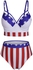 Plus Size Underwire American Flag Print Bikini Swimwear - 4x