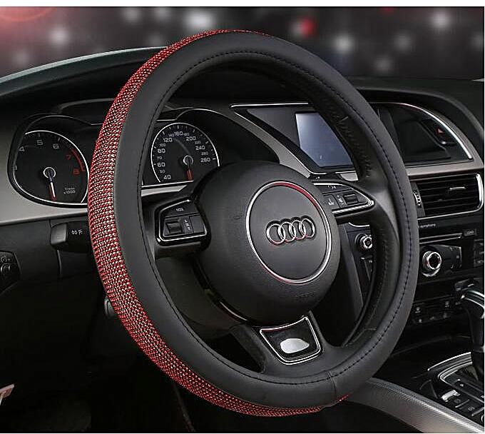Crystal Diamond Car Steering Wheel Covers Pu Leather