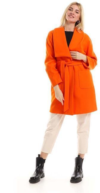 Mr Joe Mid-Thigh Length Popping Long Sleeved Coat With Square Pockets - Orange