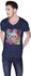 Creo Floral Skull Retro T-Shirt For Men - S, Navy Blue