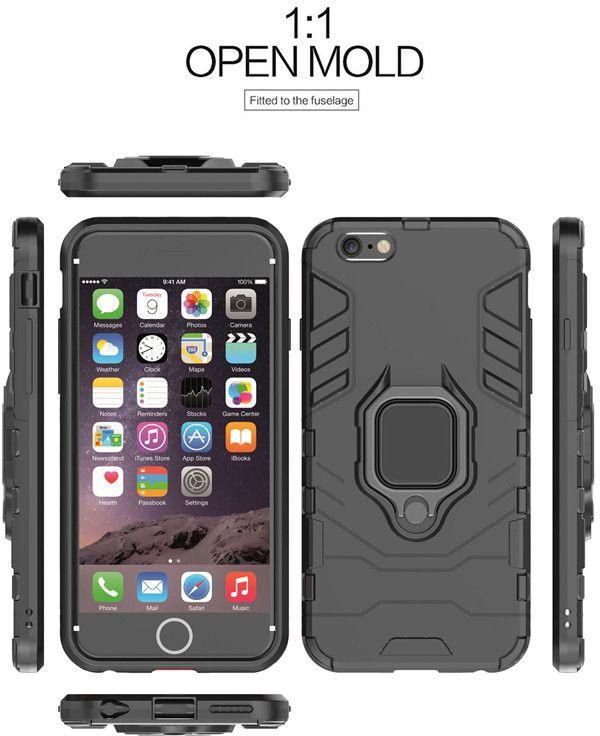 iPhone 6 Case,iPhone 6s Case with Armor Dual Layer Finger Ring Holder Kickstand Cover, Black