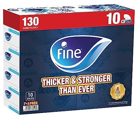 Fine Classic Euphoria Facial Tissue, Sterilized Tissue Box,10 Boxes, 2 Ply × 130 Sheets, Cotton Feel Tissue Suitable for All Settings, Fine Tissue Sterilized by Steripro, Pack may Vary