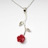 Handmade Necklace Flower - Red Stone Flower - Pendant Flower - Silver Plated
