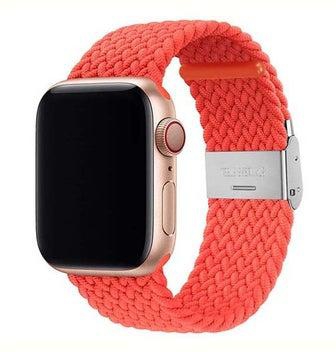 Replacement Strap 42mm-44mm Adjustable Nylon Braided Solo Loop Band For Apple Watch Series 1/2/3/4/5/6/SE Electric Orange