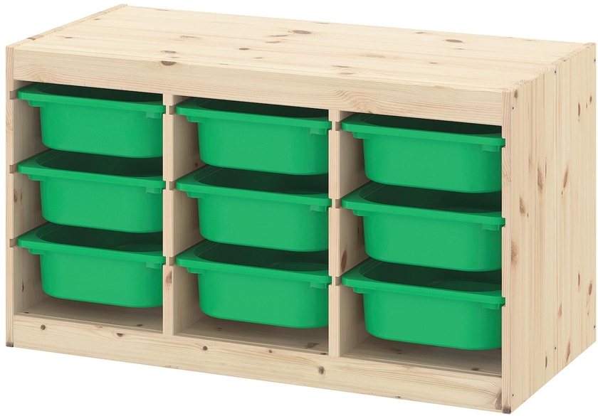 TROFAST Storage combination with boxes - light white stained pine/green 93x44x52 cm