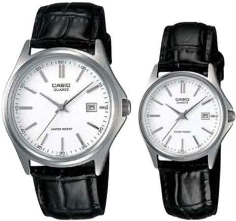 Casio His & Hers White Dial Leather Band Couple Watch - MTP/LTP-1183E-7A