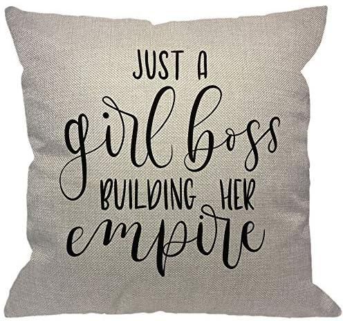 HGOD DESIGNS Quote Throw Pillow Cover,Just A Girl Building Her Empire Inspirational Phrase Modern Feminism Quote Decorative Pillow Cases Cotton Linen Cushion Cover for Home Sofa Couch 18x18 inch