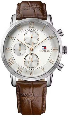 Get Tommy Hilfiger 1791400 Analog Dress Watch For Men, 44 mm, Leather Band - Brown with best offers | Raneen.com
