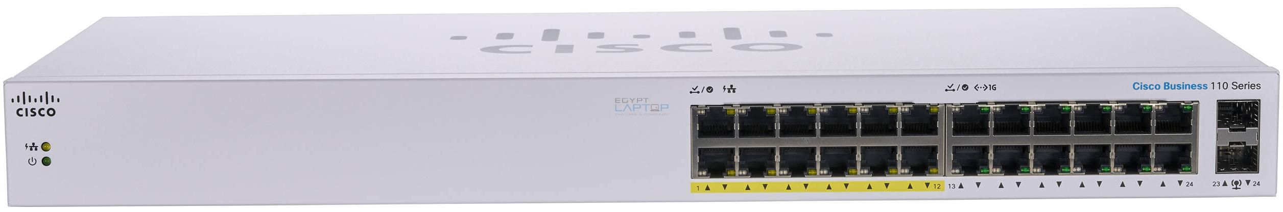 Cisco CBS110-24PP 24 Port 10/100/1000 ports 12 support PoE, with 100W power budged 2 Gigabit SFP Unmanaged Switch