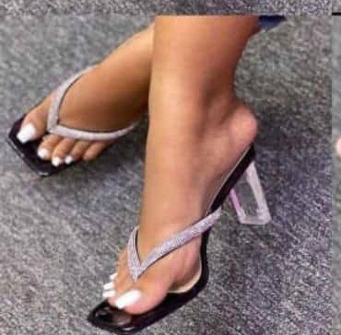 Modern Ladies Glass Heel Slippers- Black