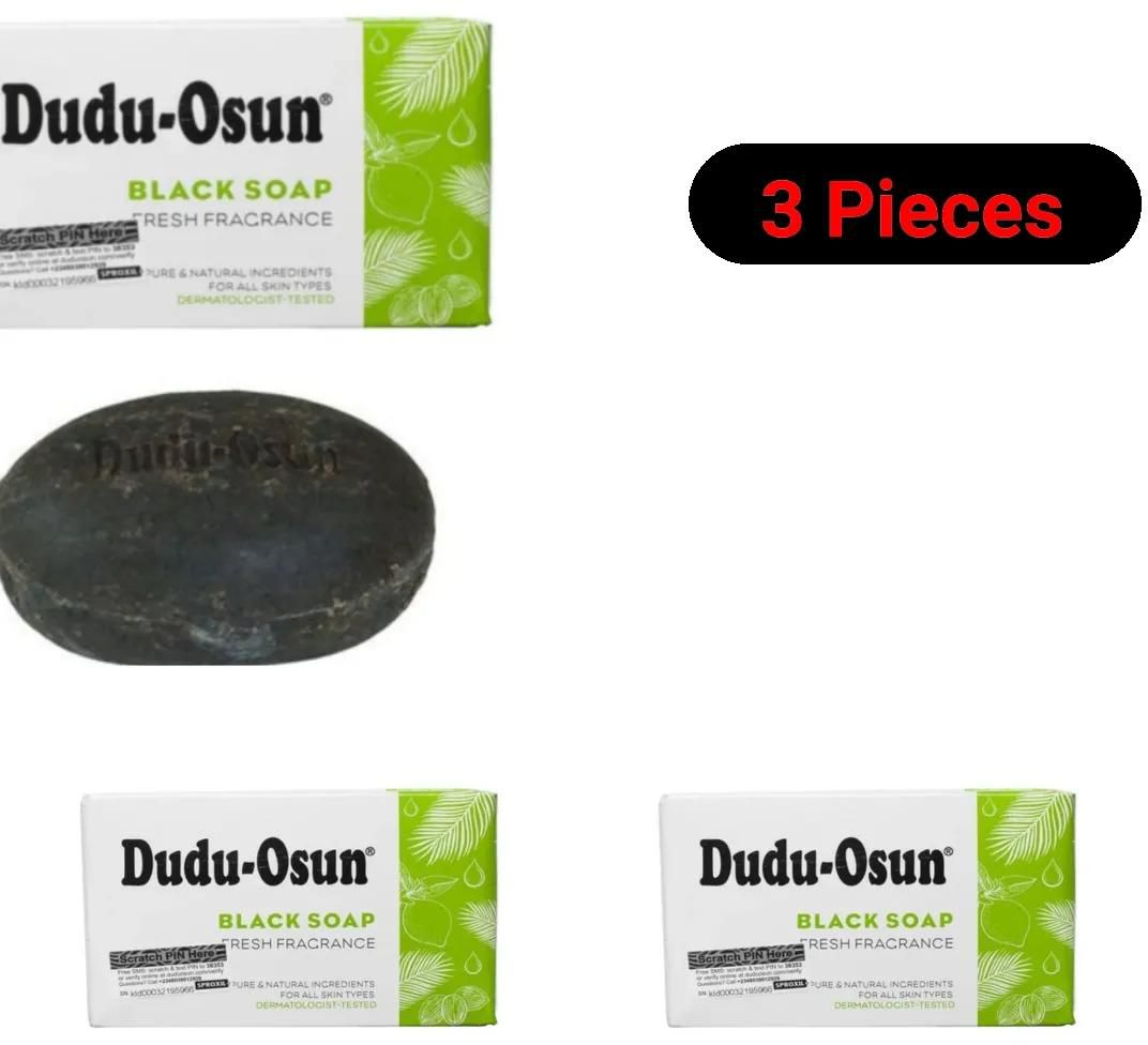 Dudu-Osun 3 PIECES African Black Soap Pure Natural - For Acne, Freckles, Dark Spots - Dudu Osun
