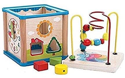 Kidcia Toys My First Bead Maze Roller Coaster Multifunctional Wooden Activity Cube Center Early Learing Toys for Toddlers