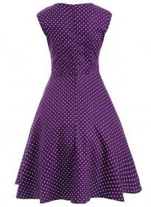 Audrey Hepburn Style Tiny Polka Dot Pattern Swing Skater Dress - Purple - L