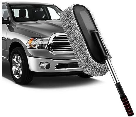 Car Duster - Extendable Long Handle Microfiber Car Duster, Scratch-Free Exterior Car Cleaning Tool, Dust Brush for Trucks, Pickups, Motorcycles, and More, Gray.
