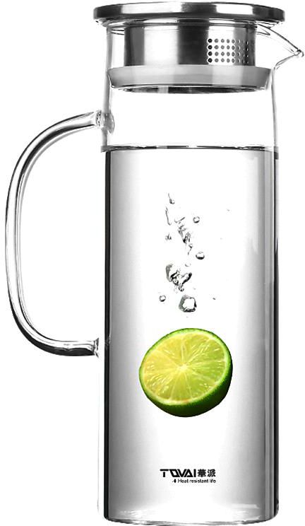 1.2L High Borosilicate Glass Water Jug with Stainless Steel Lid