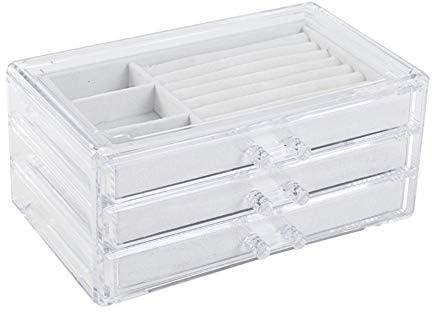 Tjackson Jewelry Storage Case 3 Drawers Transparent Organizer Earring Rings Necklaces Bracelets Display Case