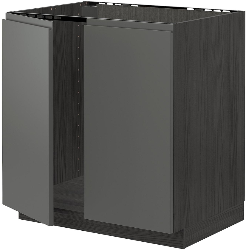 METOD Base cabinet for sink + 2 doors - black/Voxtorp dark grey 80x60 cm