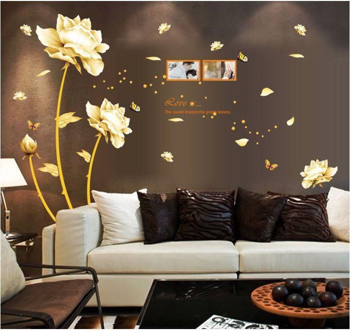 Golden Flower 3d Wall Sticker Home Decor Beauty Tulip Wall Decal For Living Room Wallpaper