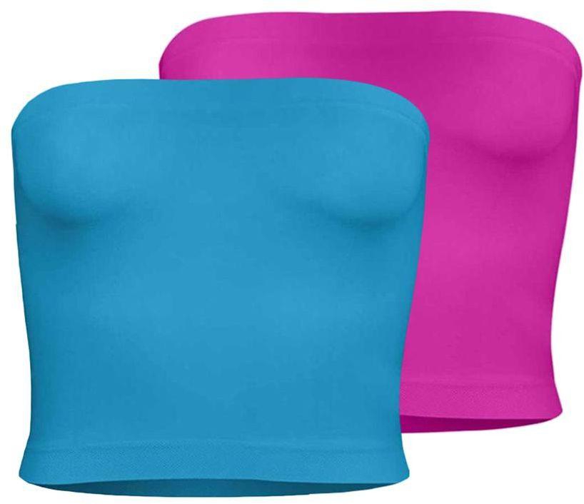 Silvy Set Of 2 Tube Tops For Women - Turquoise / Fuchsia, X-Large