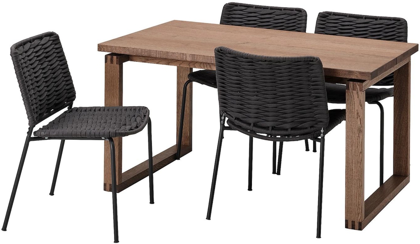 MÖRBYLÅNGA / TEGELÖN Table and 4 chairs - oak veneer/dark grey black 140x85 cm