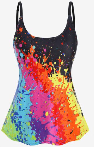 Plus Size Backless Paint Splatter Padded Tankini Top Swimsuit - 4x | Us ...