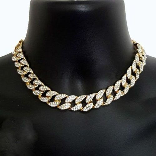 Gold Plated Finish Iced Out Miami Cuban Link Choker Chain