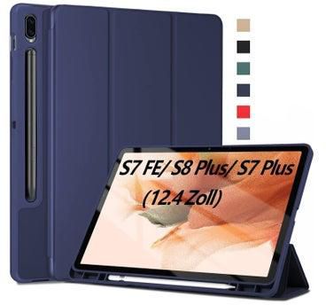 Ecosystem Case for Samsung Galaxy Tab S7 FE 2021/S8 Plus 2022/S7 Plus 2020 Case 12.4 Inch [S-Pen Stand] Auto Wake/Sleep Kickstand TPU Protective Tablet Cover for Tab S7 FE/S8 Plus/S7 Plus (Dark Blue)