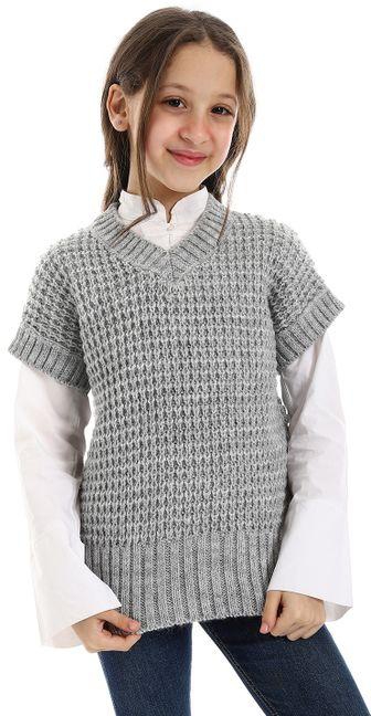 Zodiac Sleeveless Glittery Touches Slip On Knitted Girls Vest - Grey
