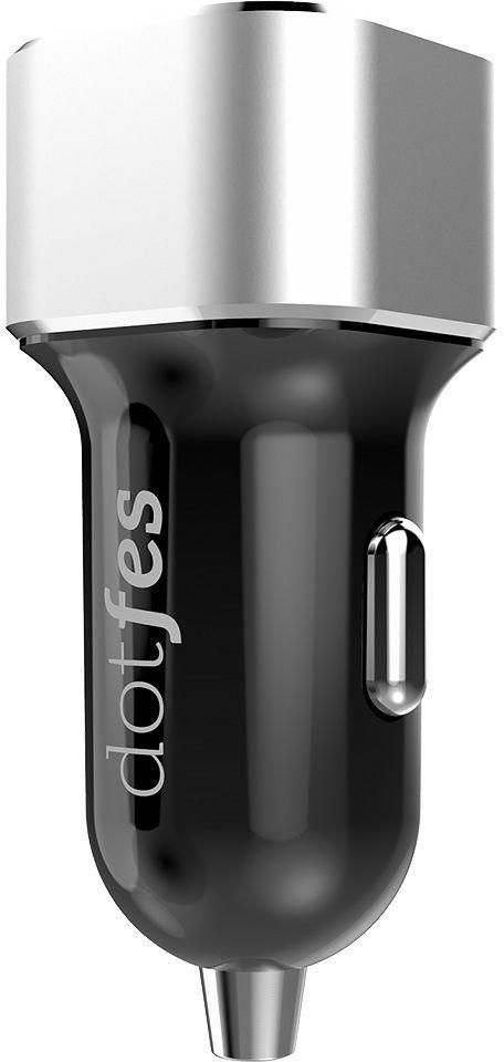 Dotfes Dual Ports Car Charger with Lightning Cable , Black / Silver , B02S