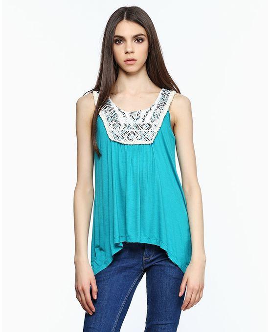Ravin Printed Lace Panel Top - Turquoise