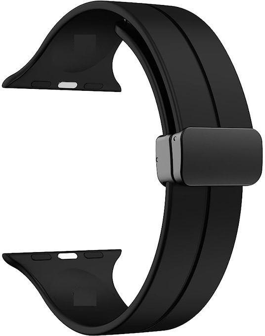لساعة Apple Watch Series Nike + Sports Edition 44 / 45mm D- شكل مشبك مغناطيسي بديل من السيليكون سوار معصم رياضي - أسود