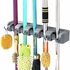 Broom Mop Holder With 6 Hooks And 5 Quick Release Clamps,