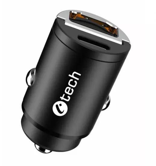 USB car charger C-TECH UCC-02, 1x Type C + 1 x Type A, 30W, Power delivery 3.0, Quick Charge | Gear-up.me