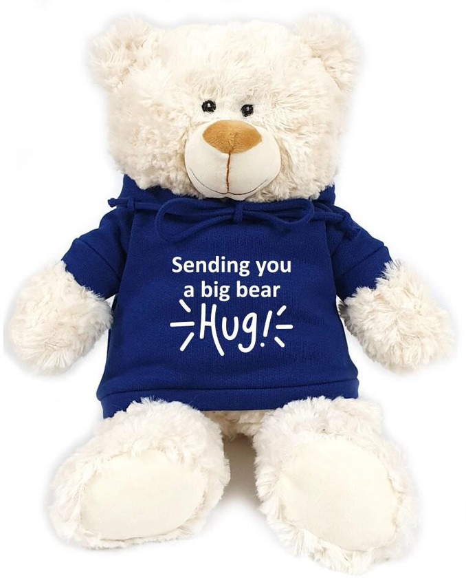 Caravaan - Cream Bear w/ Sending You A Big Bear Hug Print on Blue Hoodie 38cm