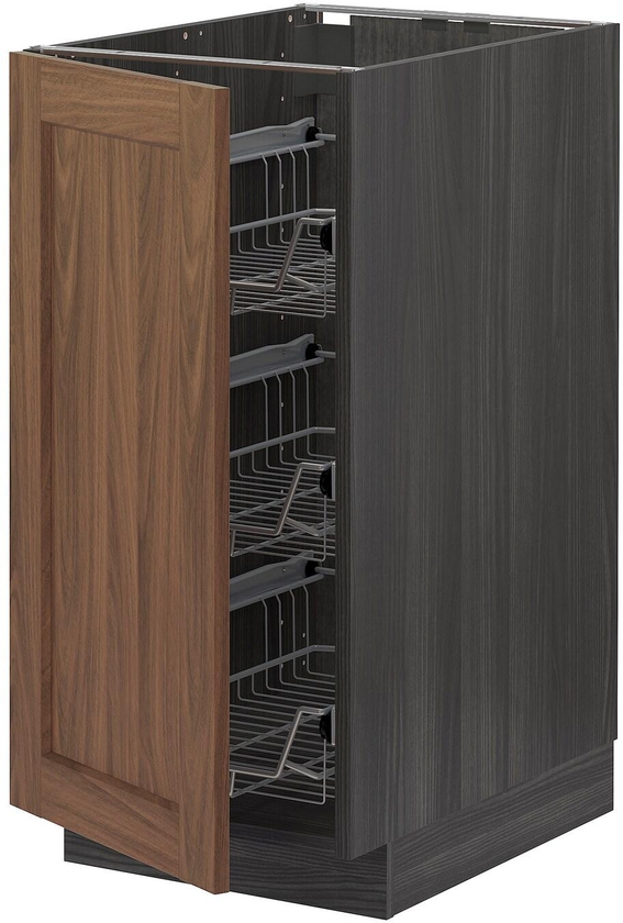 METOD Base cabinet with wire baskets - black Enköping/brown walnut effect 40x60 cm