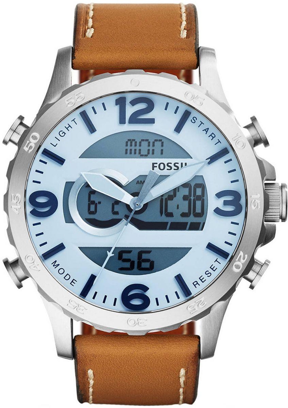 Fossil Brown Leather Blue dial Watch for Men's JR1492