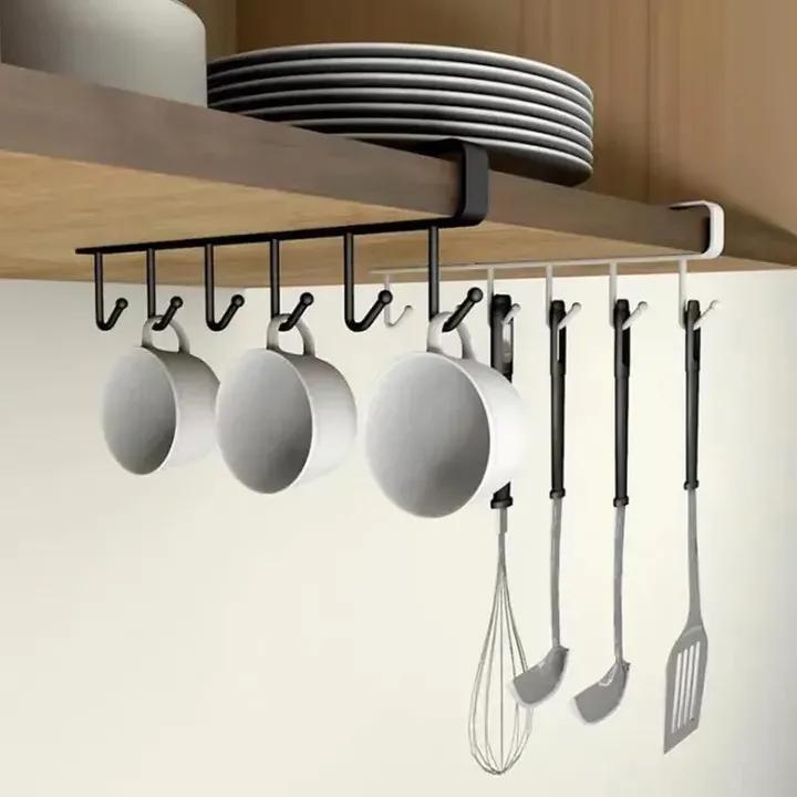 Cabinet hook kitchen six-connection nail-free storage hang rack creative metal iron kitchen utensil shelf organizing rack
