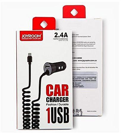 Joyroom JR-C103 2.4A FAST CHARGING DUAL OUTPUT UNIVERSAL CAR CHARGER WITH 1800MM SPRING CABLE FOR APPLE IPHONE