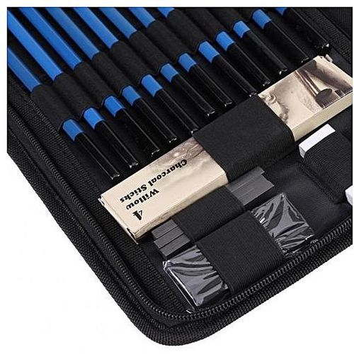 Hard Owfeel A Set of 12PCS Professional Manga Non-wood Woodless Sketch Drawing Charcoal Pencil Black 