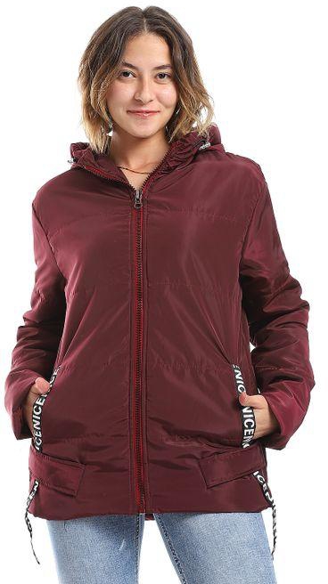 Andora Waterproof Plain Adjustable Hooded Puffer Dark Red Jacket
