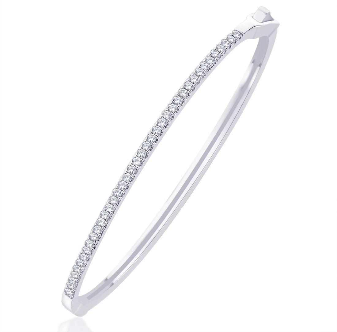 Peora Rhodium Micro Pave CZ Tennis Bangle Bracelet