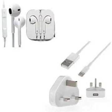Charger Compatible with IPhone /IPad/Ipod with Earphone white normal