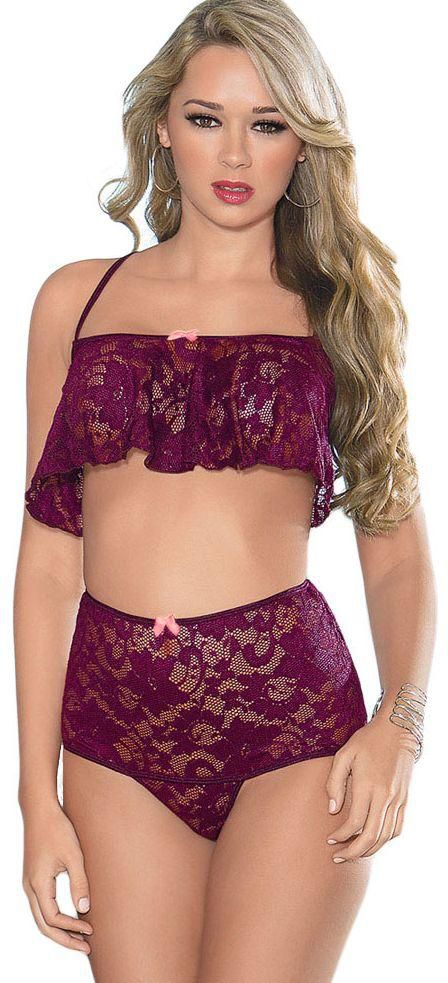 Purple High Waist Lace Cami Set