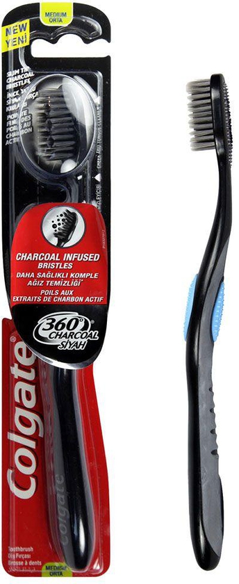 Colgate - 360 Charcoal Black Medium Toothbrush- Babystore.ae