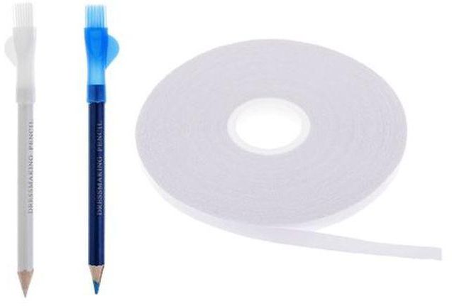 2Pcs Tailor Chalk Pencil Pen Blue White 1Pcs Double Side Tape