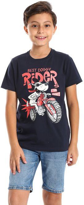 Ted Marchel Boys Printed Round Neck T-shirt - Navy Blue